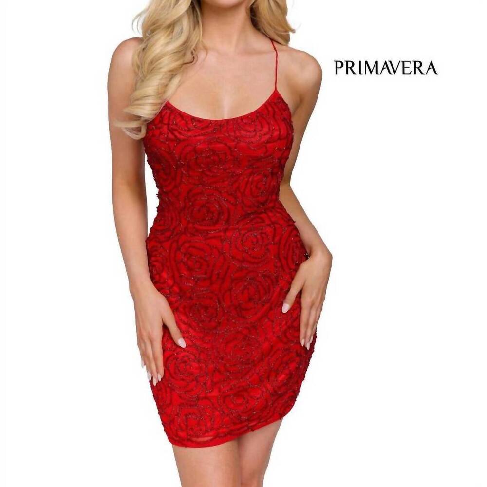 NEW PRIMAVERA women's beaded lace up dress in red